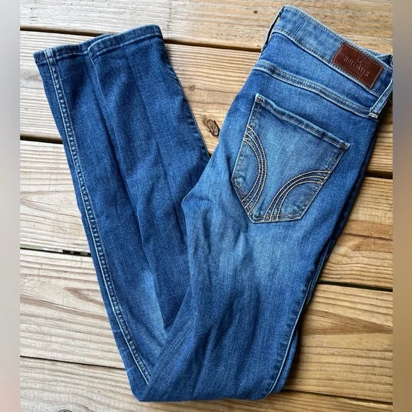 Hollister Women's Blue Ripped mid rise super Skinny stretch Jeans size 0 - Picture 9 of 11